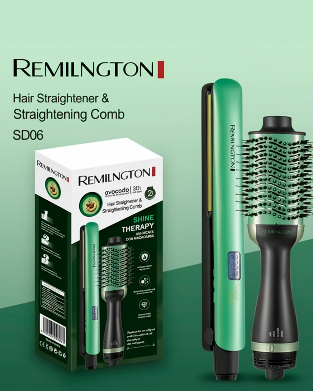 Plancha y Cepillo Alisador Remilngton SD06 Shine Therapy – Con Aceite de Aguacate y Macadamia