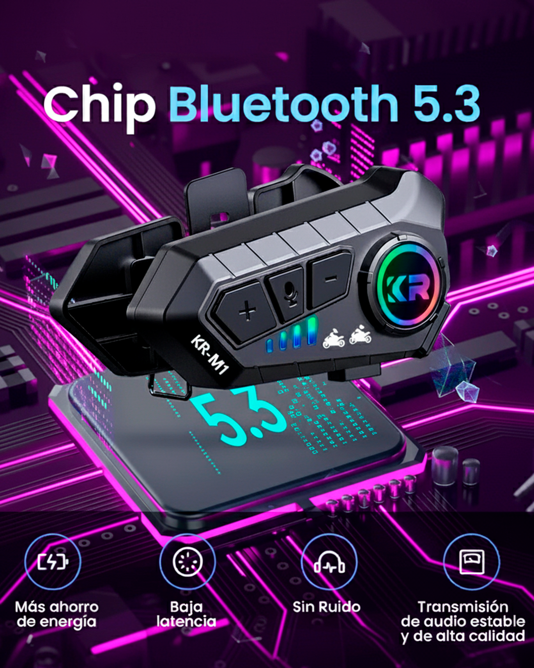 Intercomunicador Bluetooth Y20 Max para Casco – Con Luces LED RGB, Micrófono, Altavoces y Conexión Type-C (Copia)