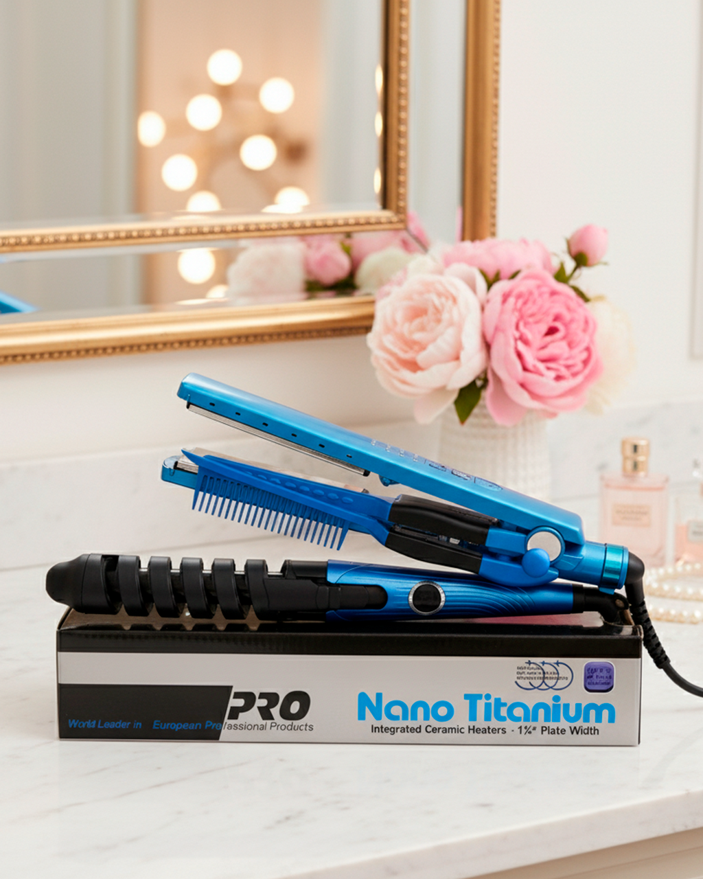 Plancha Profesional Nano Titanium 3 en 1 – Alisadora, Rizador y Cepillo con Calentamiento Cerámico