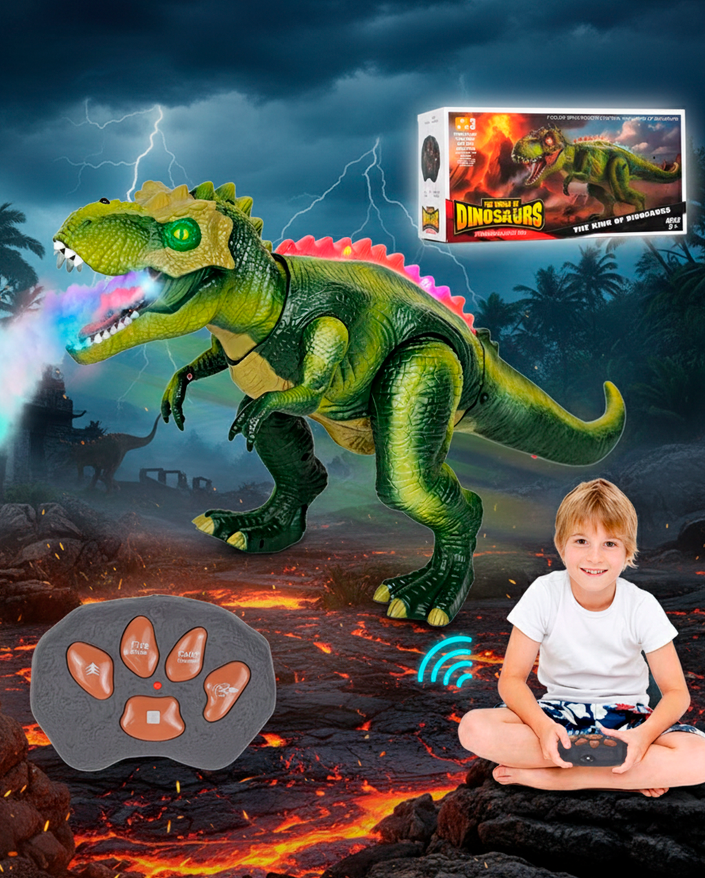 Juguete De Dinosaurio T-Rex Con Control Remoto y Efecto Humo MF205