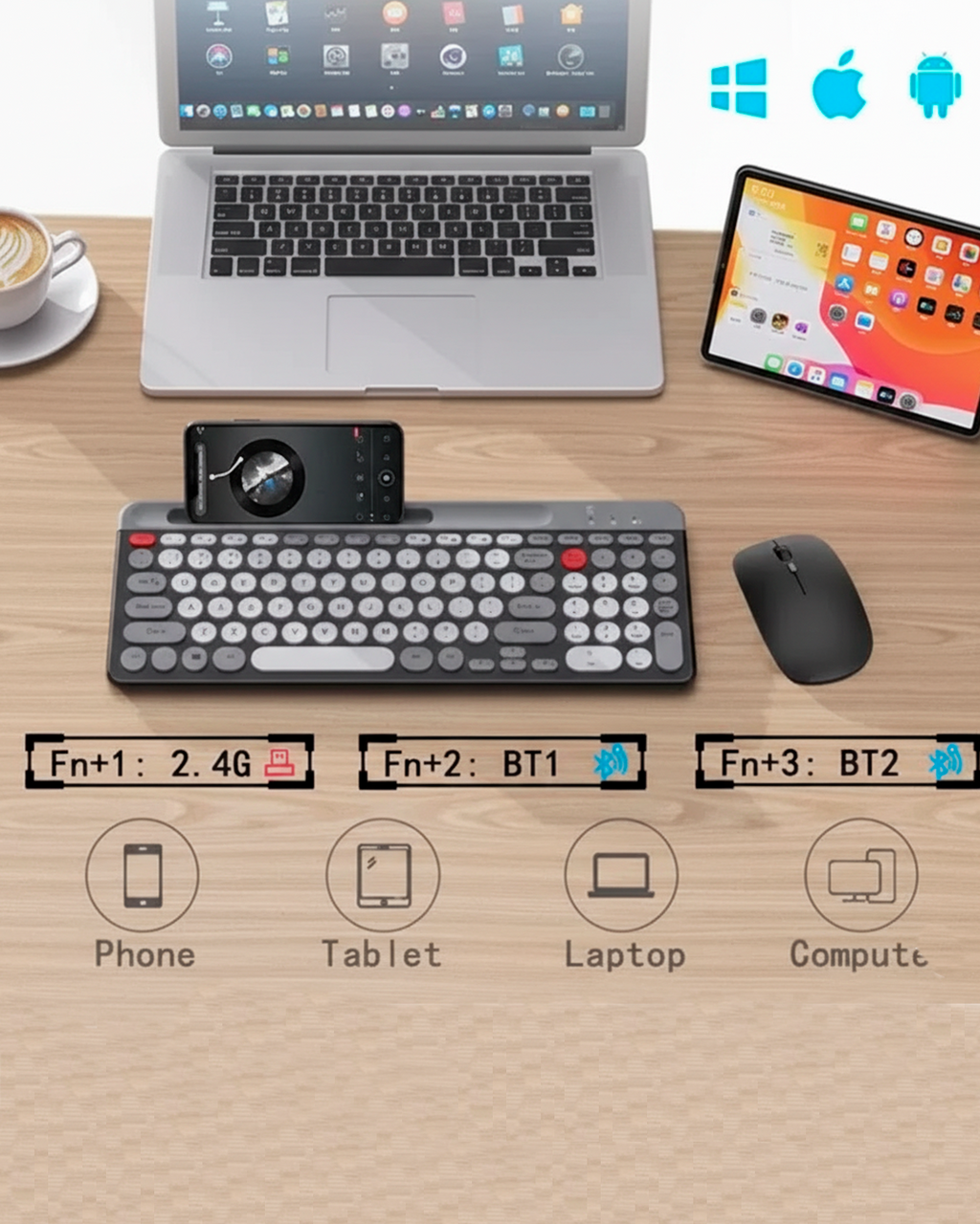 Teclado Inalámbrico WD-TL-001 con Mouse – Conexión Multi-Dispositivo