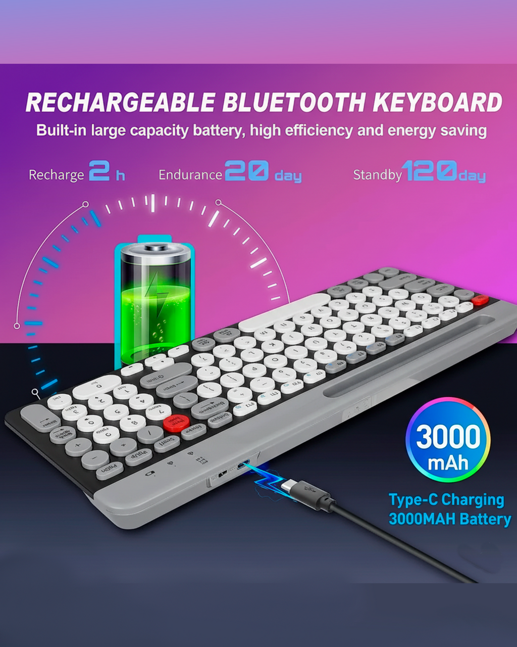 Teclado Inalámbrico WD-TL-001 con Mouse – Conexión Multi-Dispositivo