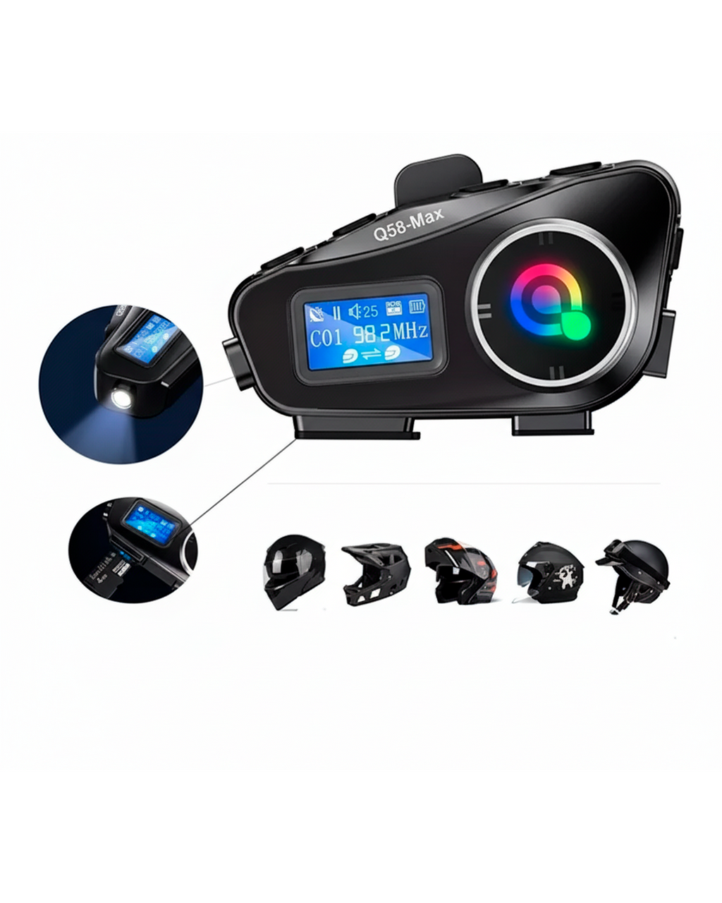 Intercomunicador Bluetooth QL3 Pro para Casco – Con Pantalla LCD, Micrófono y Luces LED RGB