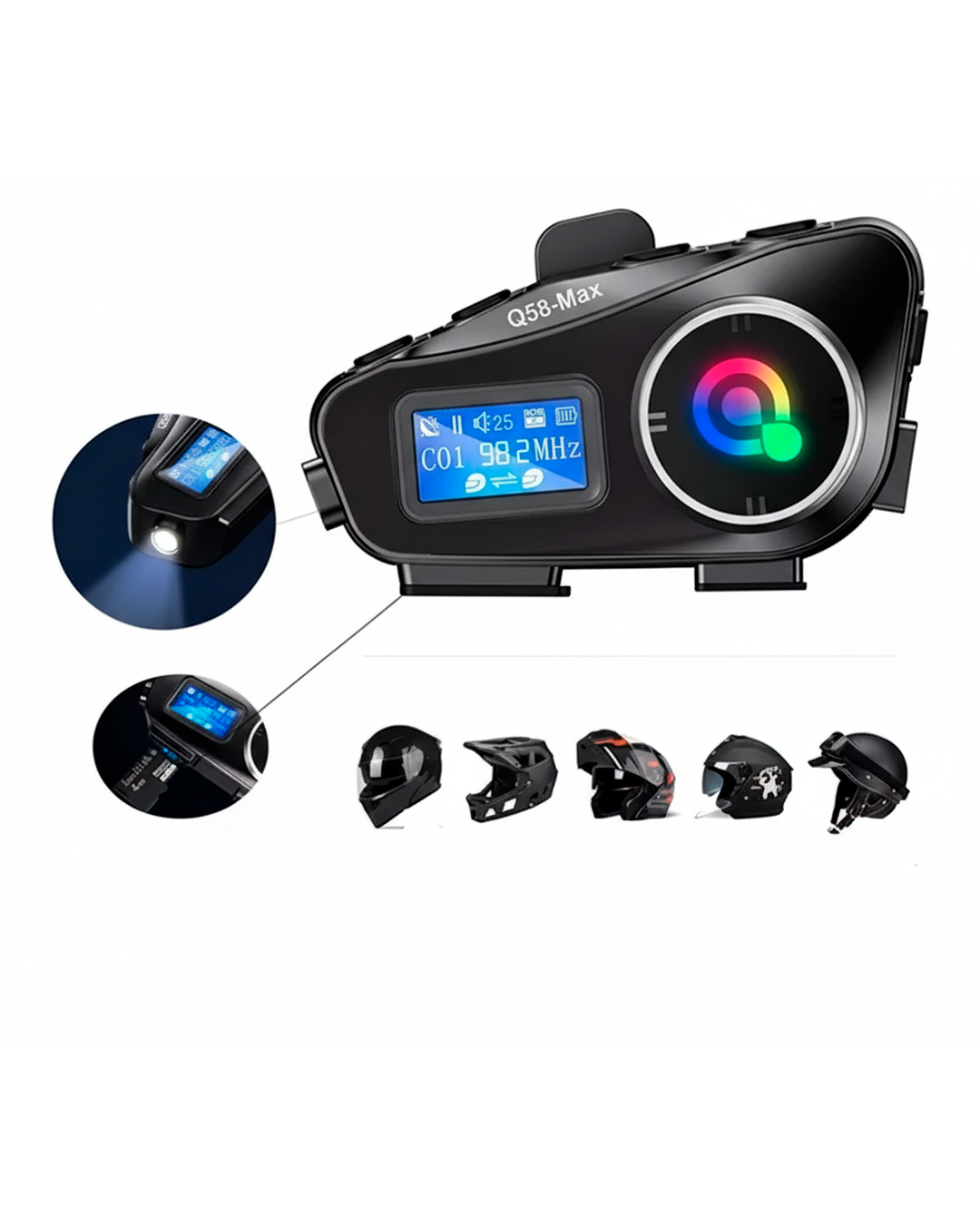 Intercomunicador Bluetooth QL3 Pro para Casco – Con Pantalla LCD, Micrófono y Luces LED RGB