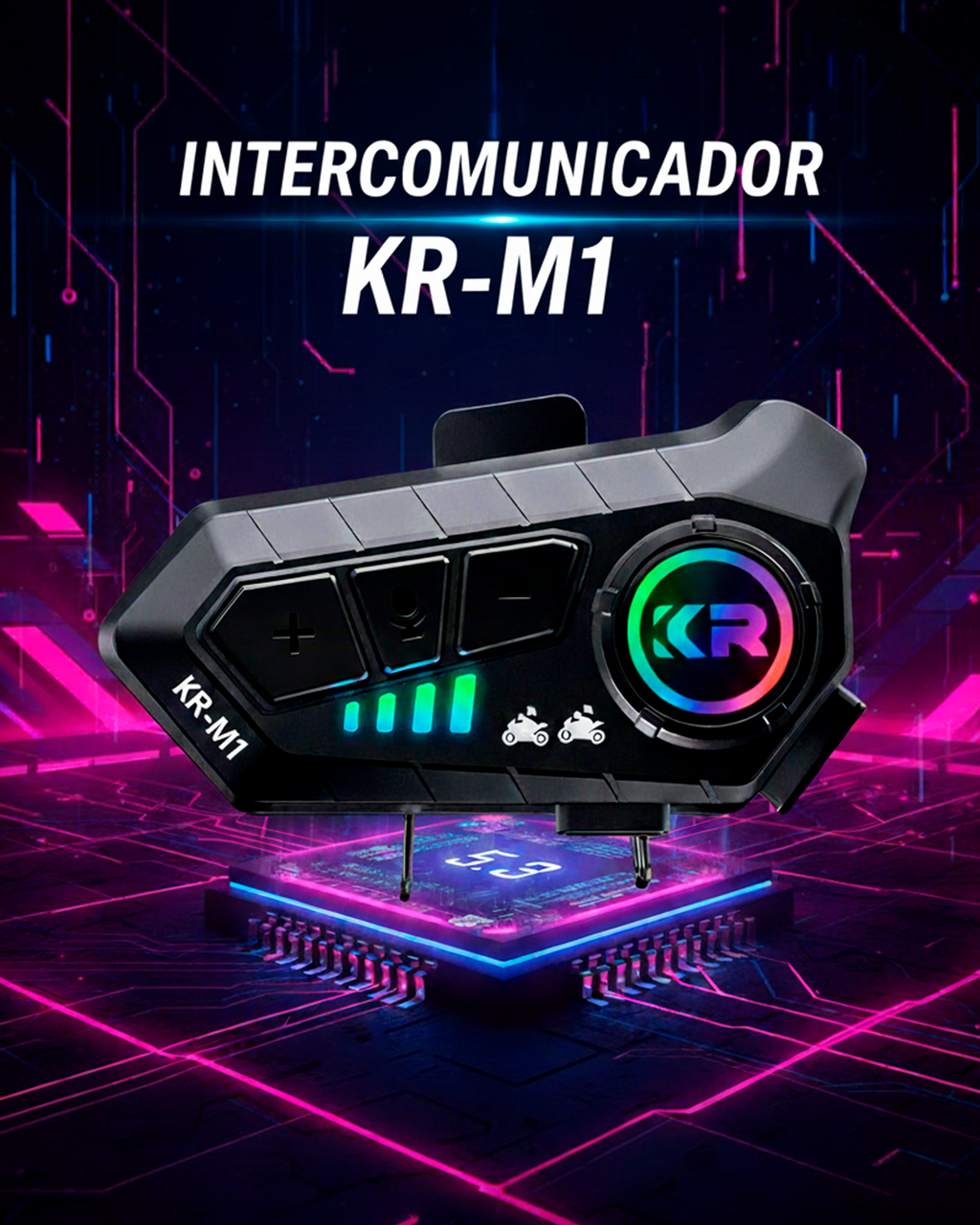 Intercomunicador Bluetooth Y20 Max para Casco – Con Luces LED RGB, Micrófono, Altavoces y Conexión Type-C (Copia)