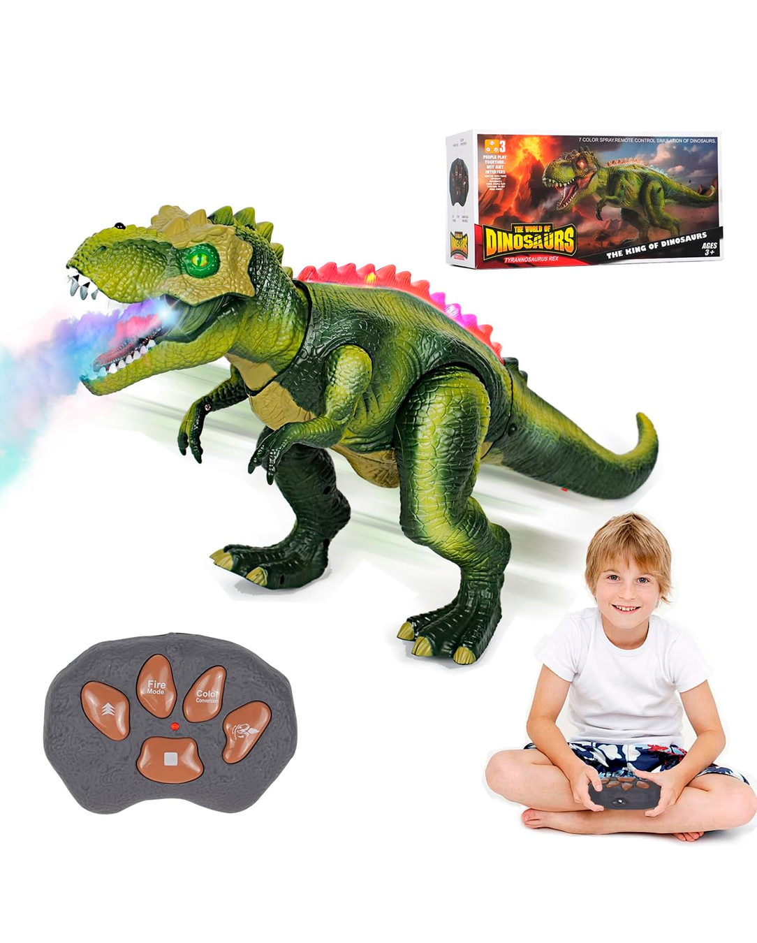 Juguete De Dinosaurio T-Rex Con Control Remoto y Efecto Humo MF205