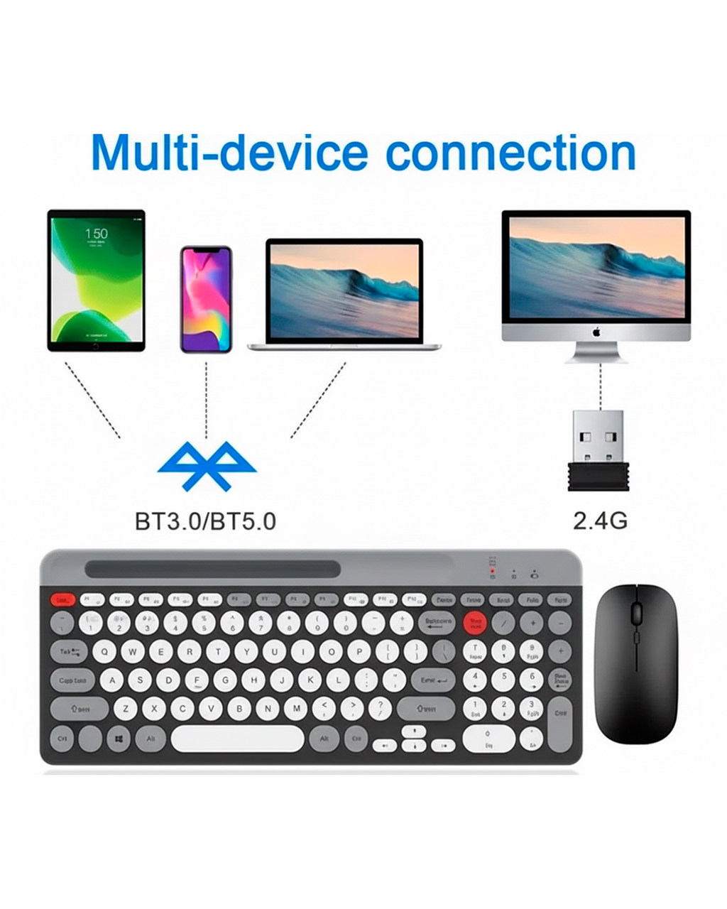 Teclado Inalámbrico WD-TL-001 con Mouse – Conexión Multi-Dispositivo