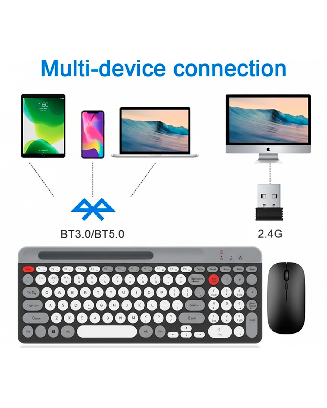 Teclado Inalámbrico WD-TL-001 con Mouse – Conexión Multi-Dispositivo