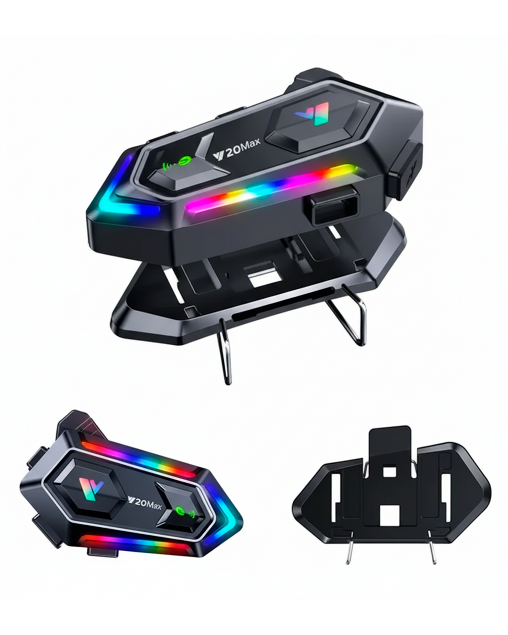 Intercomunicador Bluetooth Y20 Max para Casco – Con Luces LED RGB, Micrófono, Altavoces y Conexión Type-C