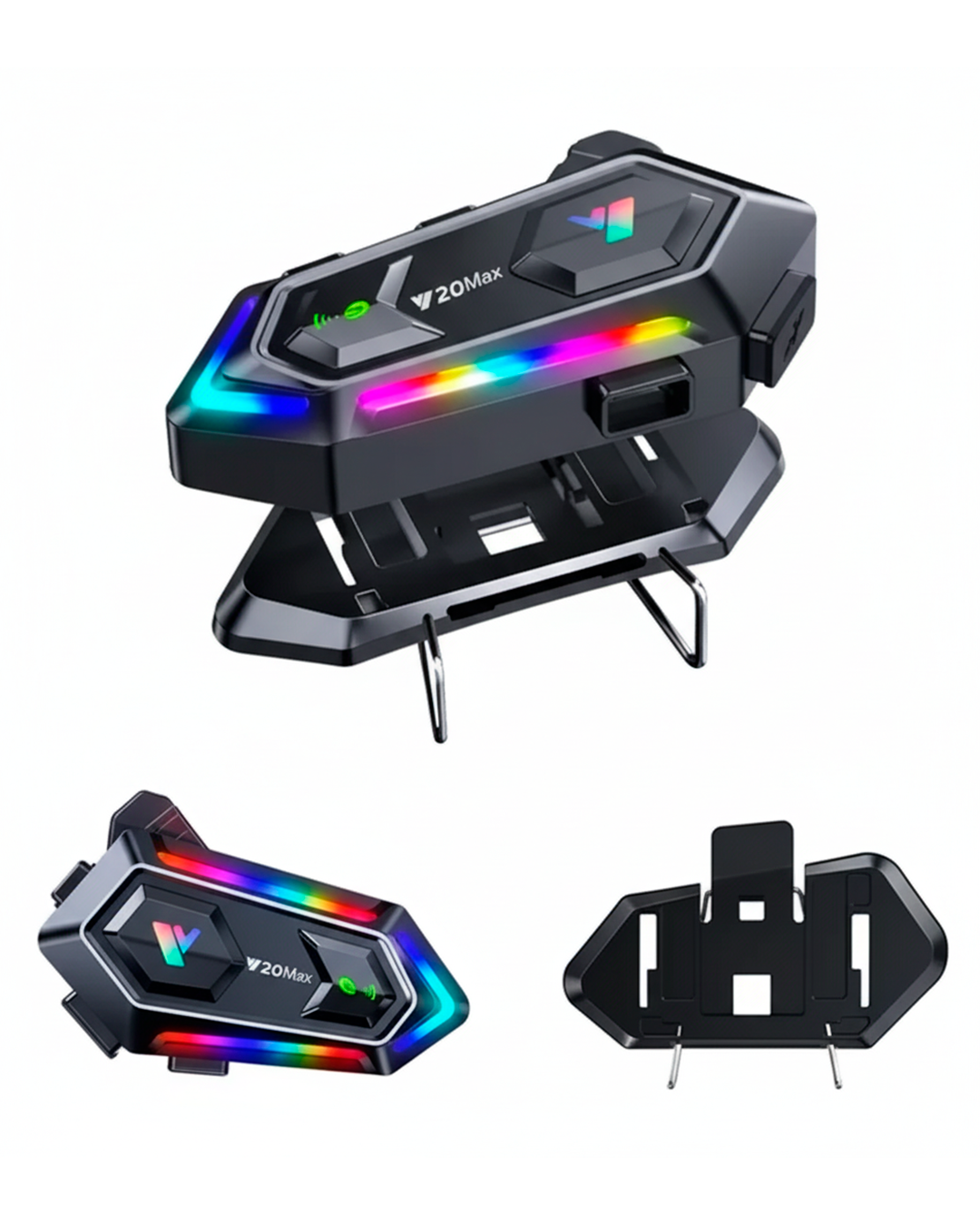Intercomunicador Bluetooth Y20 Max para Casco – Con Luces LED RGB, Micrófono, Altavoces y Conexión Type-C