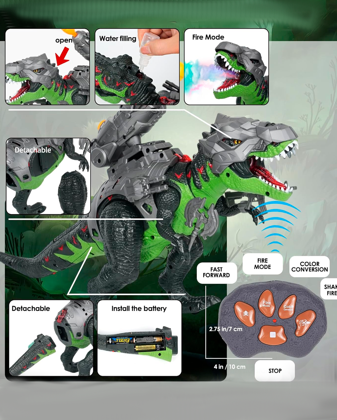 Juguete De Dinosaurio T-Rex Con Control Remoto y Efecto Humo MF205