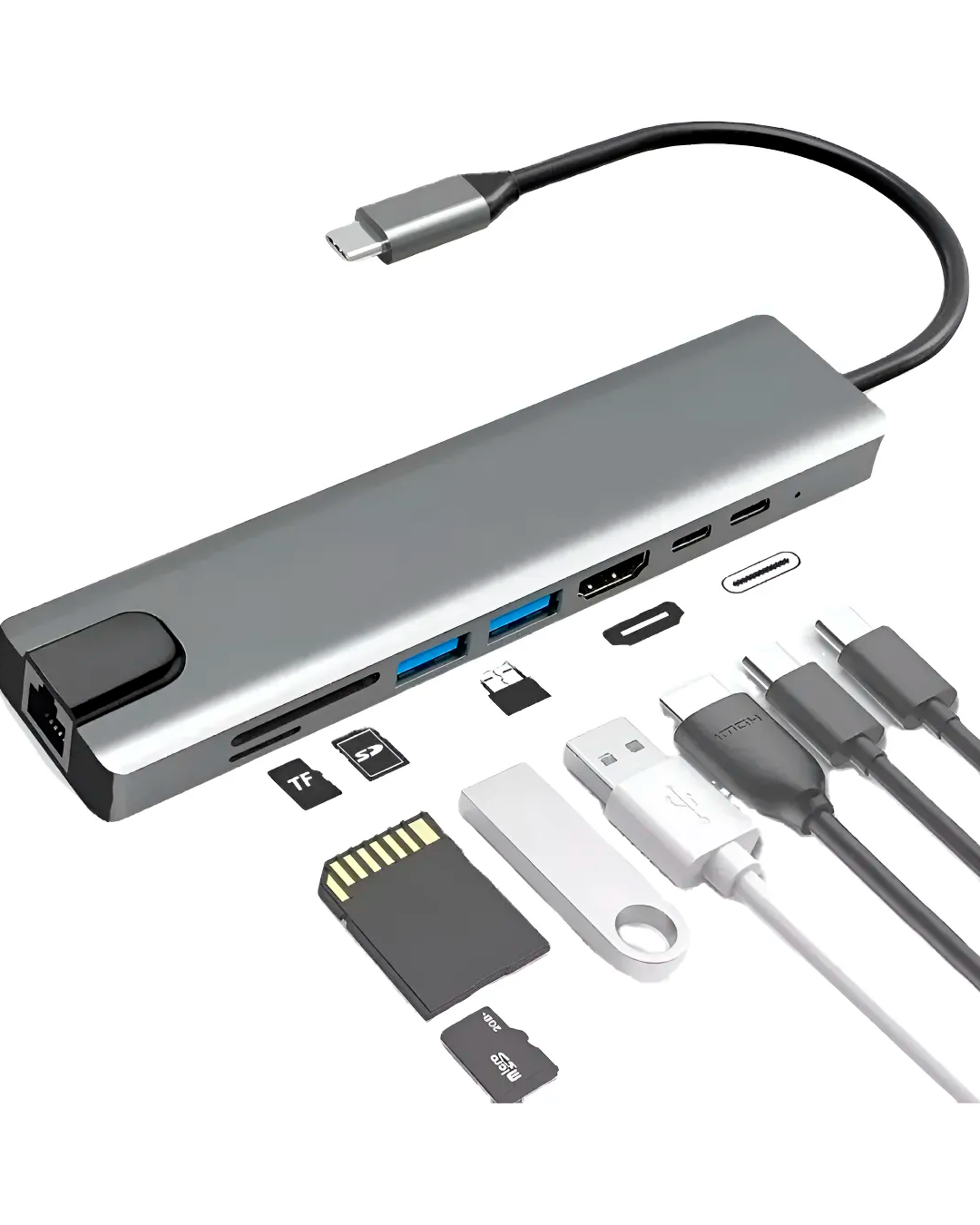 Adaptador Tipo C Con 8 Puertos / Tipo C Sd Micro Sd Usb Hdmi
