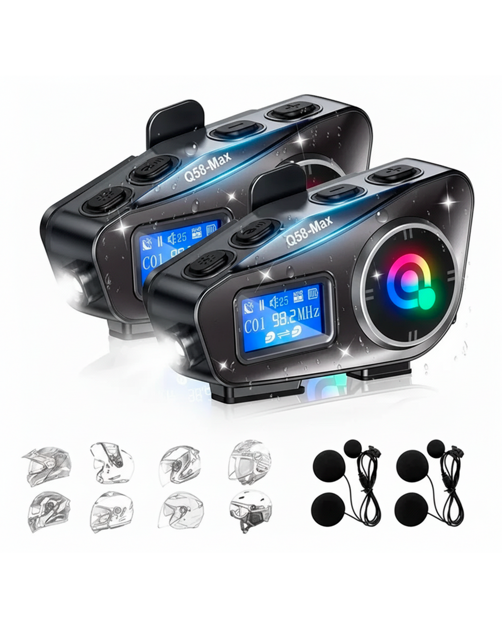 Intercomunicador Bluetooth QL3 Pro para Casco – Con Pantalla LCD, Micrófono y Luces LED RGB