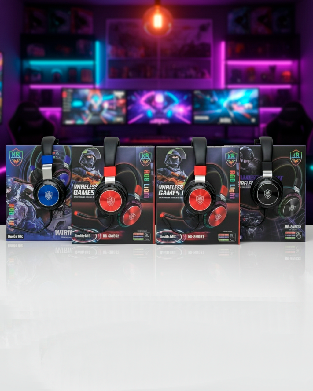 Diadema Gamer Inalámbrica con Doble Micrófono y Luces RGB – KR Series