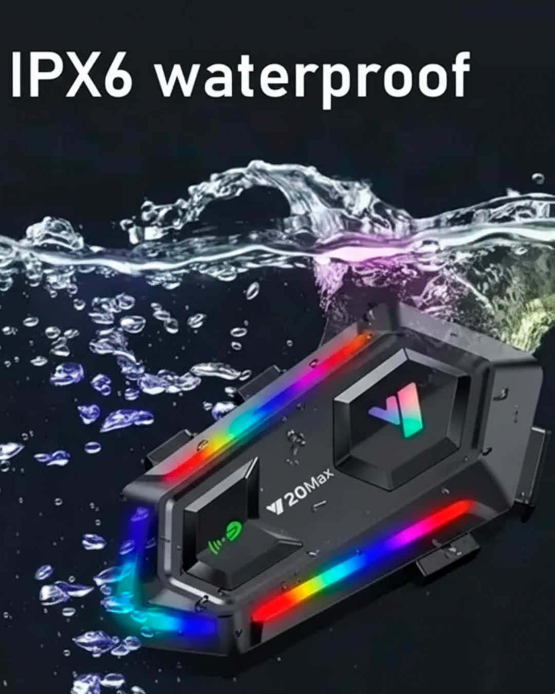 Intercomunicador Bluetooth Y20 Max para Casco – Con Luces LED RGB, Micrófono, Altavoces y Conexión Type-C