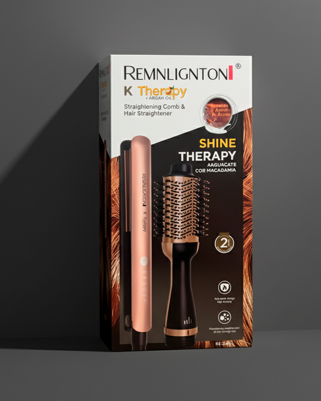 Plancha y Cepillo Alisador Remilngton K Therapy + Aceite de Argán – Shine Therapy 2 en 1