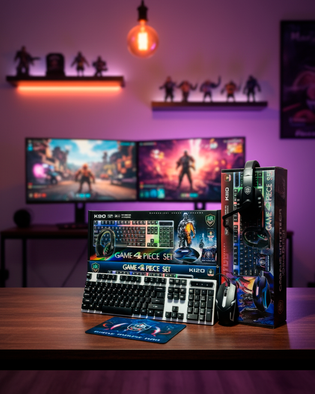 Kit Gamer 4 en 1 HR – Teclado, Mouse, Audífonos y Mouse Pad k90