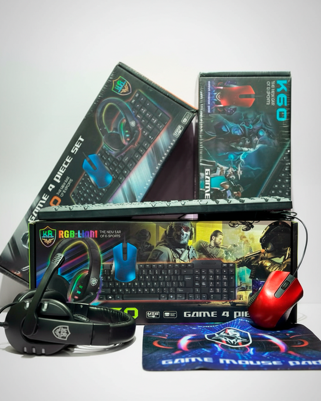 Kit Gamer 4 en 1 RGB – Teclado, Mouse, Audífonos y Mouse Pad k60
